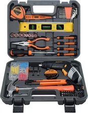 SOLUDE 130-Piece Home Tool Kit with 3.6V Cordless Rechargeable Screwdriver,Basic