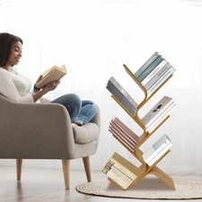 6-Tier Tree-shape Bookcases Book Organizer Bamboo Book Display Stand Book Shelf