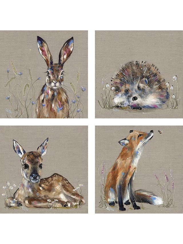 NEW John Lewis Louise Luton 'Woodland Set' Canvas Print Set of 4 30 x 30cm Brown