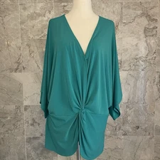Bold Elements Teal Green Twist Surplice Short Sleeve Top XXL