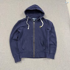 Vintage Y2K Polo Ralph Lauren Hoodie Full Zip Mens Small Navy Waffle Lined Pony