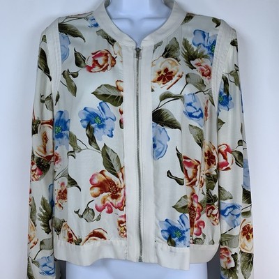 Bomber Jacket Womens M Floral Light Weight BCNU Be See'n You Spring City Weekend