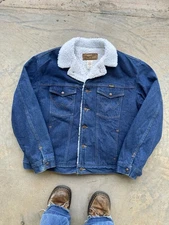 Vintage 70s 80s Wrangler Sherpa Lined Denim Trucker Jacket XL Perfect
