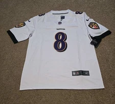 sNWT Lamar Jackson Ravens #8 White Jersey Mens Small Stitched