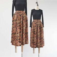 Vintage 80s Paisley Floral Bohemian Midi Skirt with Pockets size M