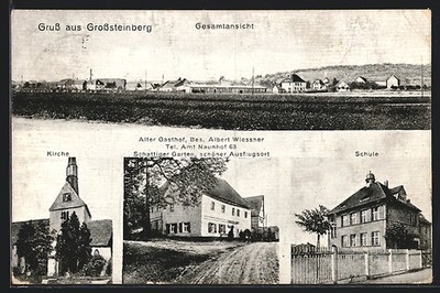 AK Großsteinberg, Kirche, Alter Gasthof von Albert Wiessner, Schule und Gesamta 