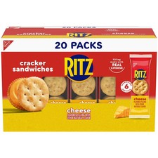 RITZ Cheese Sandwich Crackers,Lunch Snacks,20 Snack Packs,6 Crackers Per Pack.