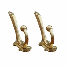 2 Pack Antique Solid Brass Coat Robe Towel Hooks Gold 33 lb with Screws
