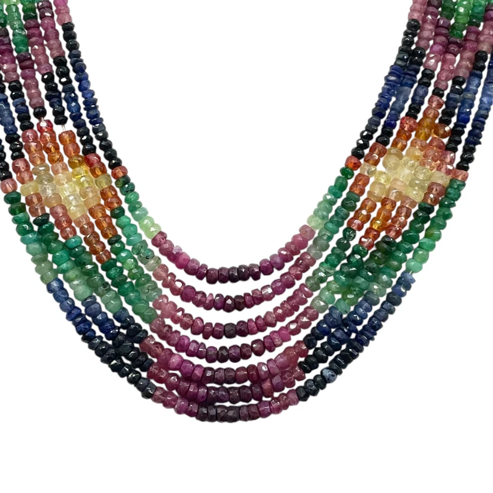 7 Strähnen Natürlicher Smaragd Rubin Saphir Elegant Handmade Verstellbar Kette - Bild 4 von 4