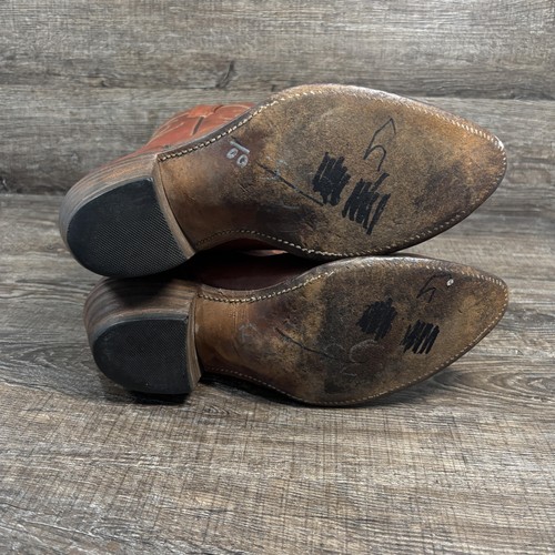 Stivali Frye uomo 11,5D pelle marrone western cowboy tacco ricamato pull on - Foto 6 di 8
