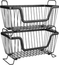 Stackable Wire Basket for Pantry, Metal Pantry Basket, Storage Organizer Bin wit