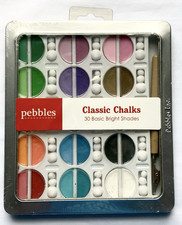 Pebbles Classic Chalk 30 Basic BRIGHT Shades Set Pom Pom Applicator Tin Case NEW