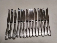 Vintage Rogers Stainless Table Knives Hammered Korea Set Of 14