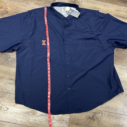 Pro Edge Illinois Fighting Illini College Button Down Fishing Shirt Navy XXXL - Picture 7 of 12