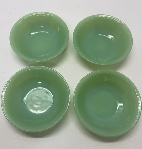 4 Vintage Fire King Jane Ray Ware Jadite Jadeite Ribbed 6” Cereal Salad Bowls