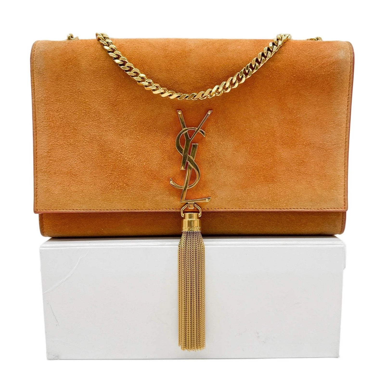 Saint Laurent — SAINT LAURENT Kate Orange Suede Shoulder Bag