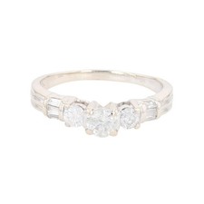 .75ctw Round Cut Diamond Three-Stone Engagement Ring 14k White Gold Size 9