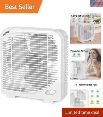 Energy Efficient 10'' Box Fan - Powerful Airflow & Lightweight Design, White