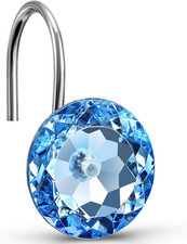 Blue Shower Curtain Hooks Rings Crystal,Diamond Decorative Shower Curtain Hooks,