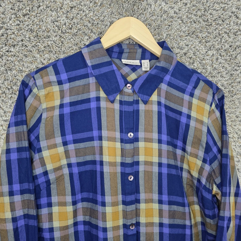 LOGO Lori Goldstein Top Mujer Grande Azul Cuadros Abotonada Túnica Cuello Damas Foto 4 de 4