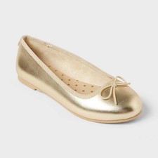 Cat Jack Girls Gold Metallic Ballet Flats Bow Detail Slip On Shoes Size 5