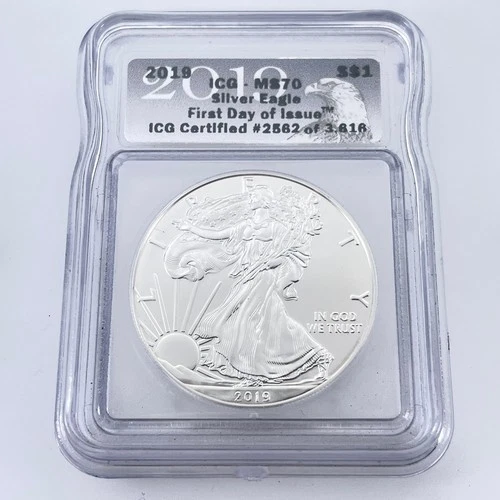 2019 S$1 Silver American Eagle Graded by ICG as MS70 FDOI