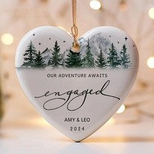 First Christmas Engaged Ceramic Ornament 2025, Personalized Couple Keepsake