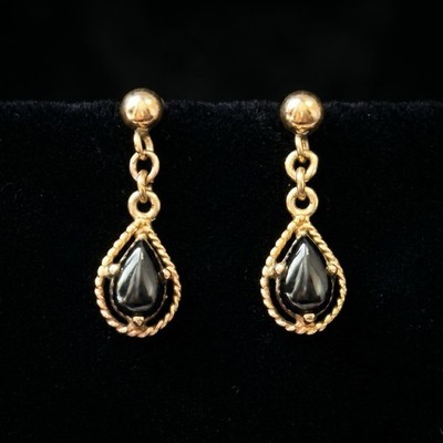Vintage Ohrringe schwarzer Onyx 9 Karat Gold