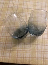 Set of 2 Quality Blue Bubble Base Stemless Wine Glasses - Excellent