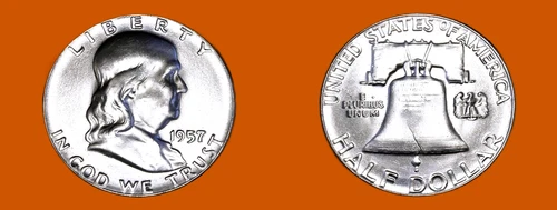 1957-P FRANKLIN HALF DOLLAR SILVER 50C GEM-BU+++ MS+++ NEAR TO FULL BELL LINES!