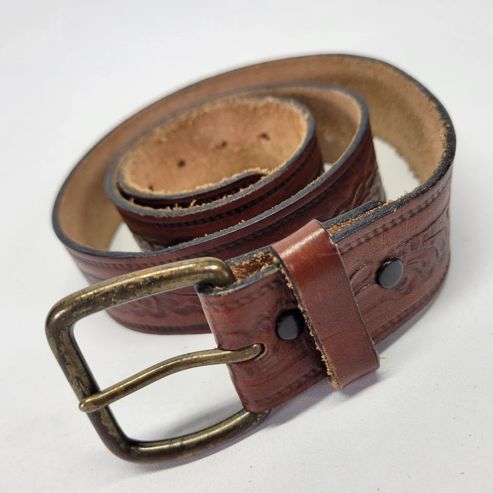 Cinturón Levis Western 34 Strauss & Co Grano Completo Cuero de Tierro Marrón EE. UU. Foto 4 de 4