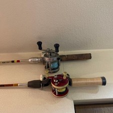 Bass old tackle solid glass rod + direct reel + cork grip