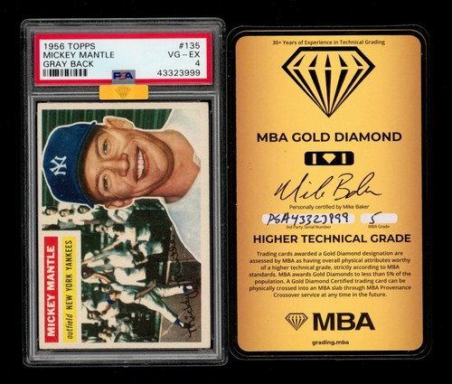 1956 Topps Set-Break #135 Mickey Mantle Gray Back PSA 4 VG-EX, MBA Gold 5