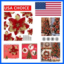 15 PCS Red Poinsettia Flower Artificial Poinsettias With Clips Christmas Deco...