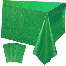 Iridescent Plastic Tablecloths, Shiny Disposable Laser Rectangle 3 Pack Green