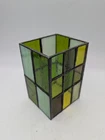 Vtg Tiffany Style Stained Glass Votive Candle Holder Hurricane Green Geometric