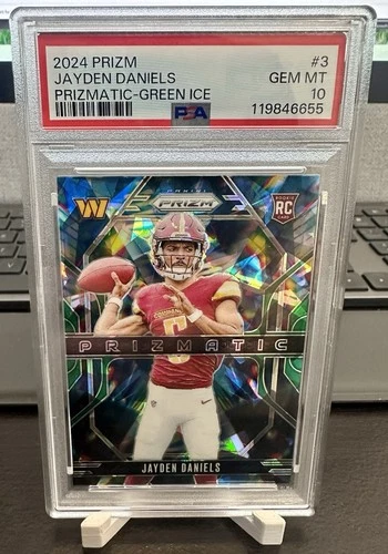 2024 Panini Prizm Jayden Daniels Prizmatic Green Ice Commanders PSA 10 RC