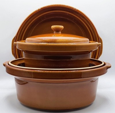 3-Piece 1970s Rival Naturelles Stoneware Stackable Casserole Dishes with 2 Lids
