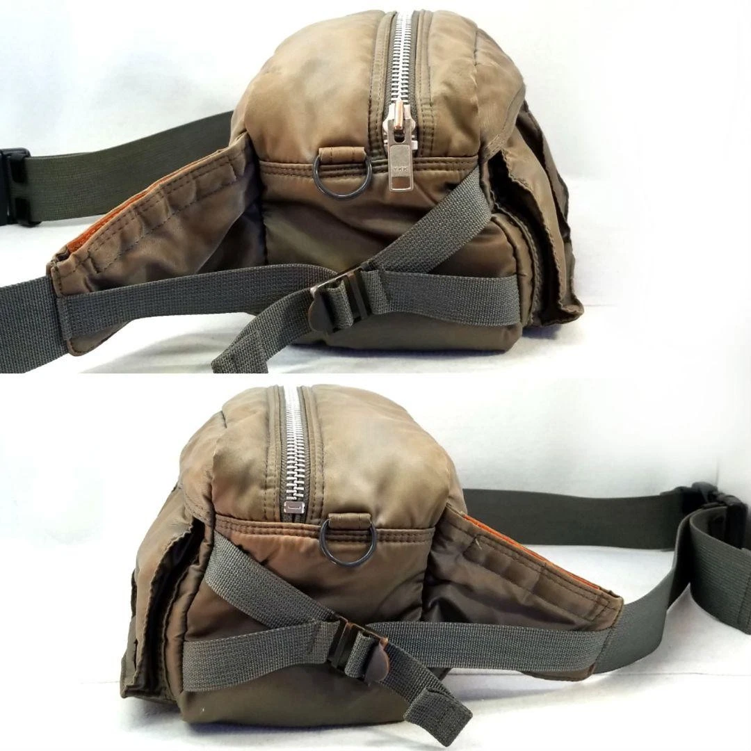 PORTER Yoshida TANKER Body Bag Gürteltasche Grün Nylon Orange Futter Japan