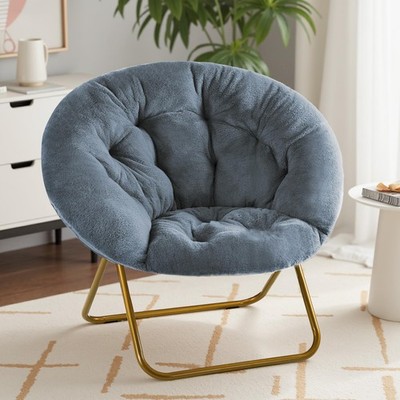 Saucer Chairs, Comfy Folding Cozy Faux Fur Living Room Reading Lounge Chair w...