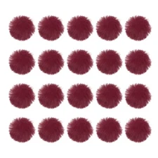 20Pcs Fluffy Soft Faux Fur Pom Poms for Hats with Elastic Loop, Burgundy