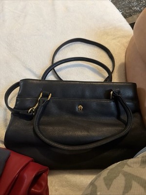 Etienne Aigner Black Leather Satchel Crossbody Top Handle Bag Vintage Classic