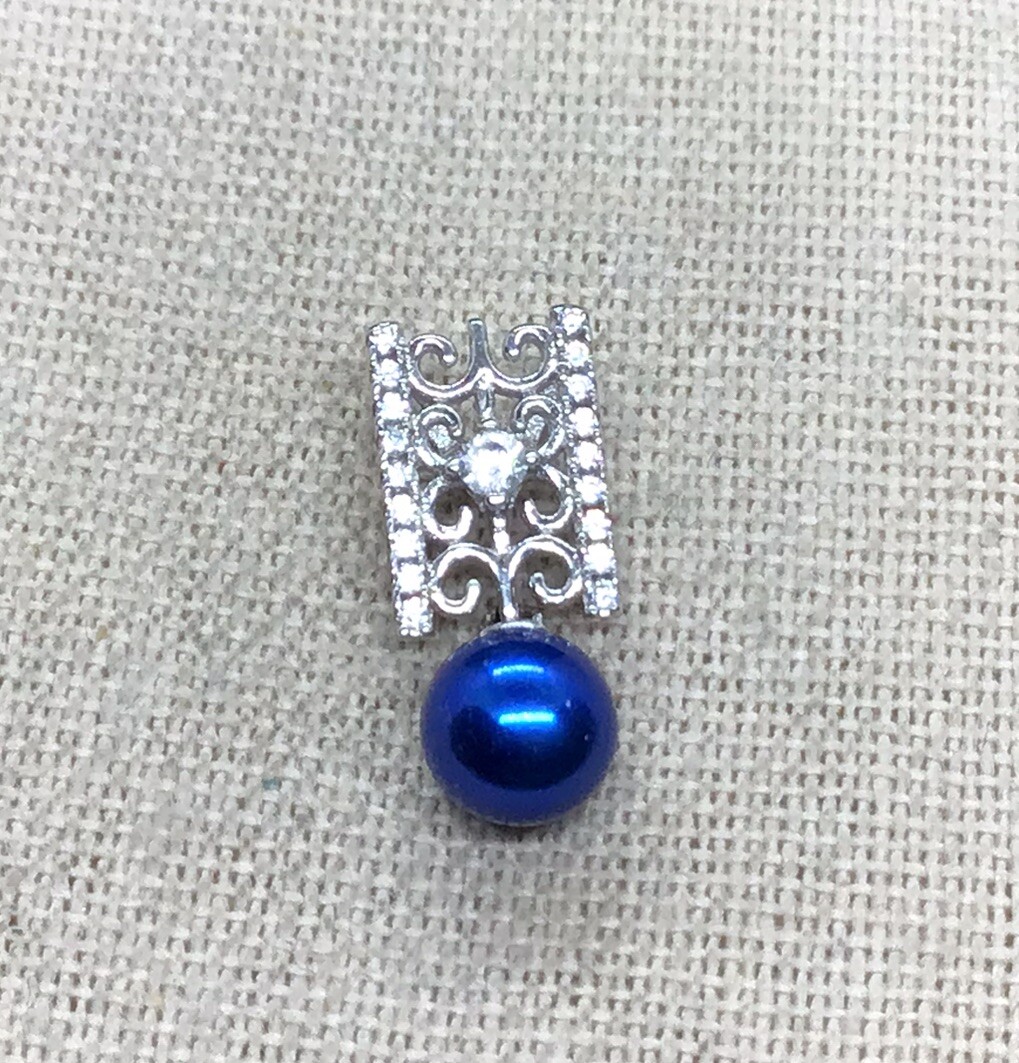Sterling Silver 925 Clear Cz Stone & Simulated Blue Pearl