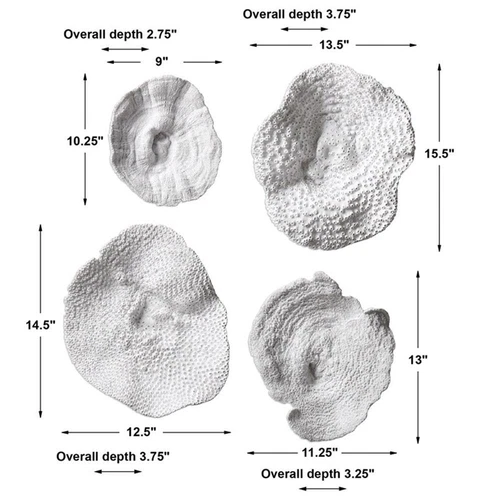 Uttermost Sea Coral 4-Piece Polyresin Wall Sculpture Set in Antique White - Picture 3 of 3