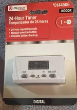 UTILITECH Digital Timer Indoor  24 Hour Repeating Cycle  Model #0144506  NEW