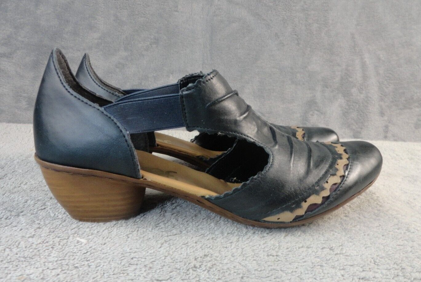 Rieker Antistress Pull On Shoes Womens 38 / 7-7.5 Navy Stacked Heel