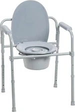 Folding Steel Bedside 3-In-1 Commode Chair Portable Toilet with 7.5 Qt. Bucket