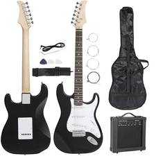 Full Size 39'' Black Electric Guitar & Amp Case Accessories Beginner Starter