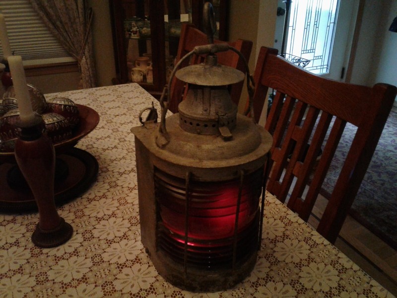 ANTIQUE NAUTICAL RED LENS & GALVANIZED CASE THE ADLAKE NON SWEATING SHIP LANTERN