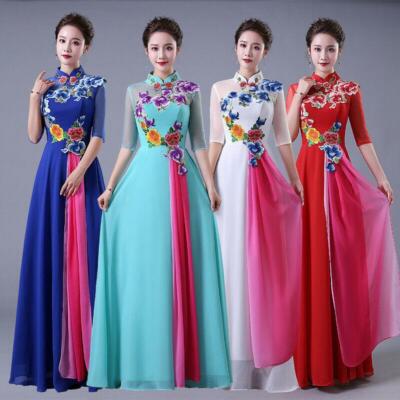 Women Chinese Qipao Embroidery Mesh Evening Gown Chorus Dresses Cheongsam Formal | eBay Women Chinese Qipao Embroidery Mesh Evening Gown Chorus Dresses Cheongsam Formal | eBay